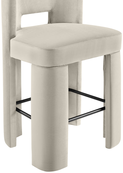 Linden Cream Velvet Performance Fabric Upholstered Bar Stool, 2-Piece