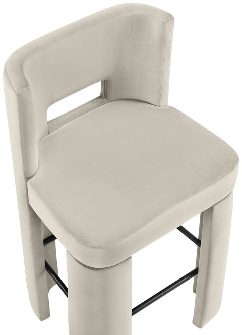 Linden Cream Velvet Performance Fabric Upholstered Bar Stool, 2-Piece
