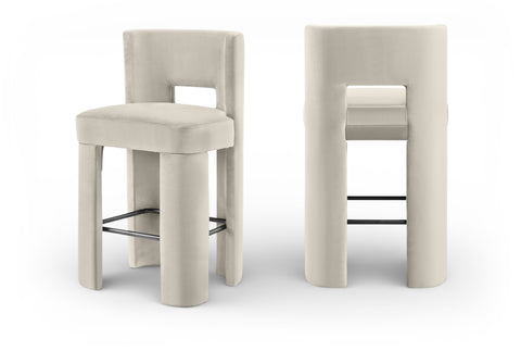 Linden Cream Velvet Performance Fabric Upholstered Bar Stool, 2-Piece