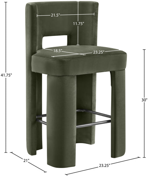 Linden Green Velvet Performance Fabric Upholstered Bar Stool, 2-Piece