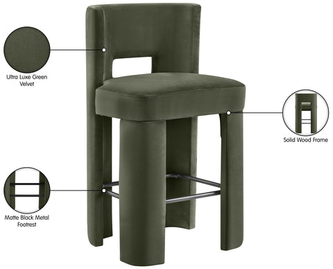 Linden Green Velvet Performance Fabric Upholstered Bar Stool, 2-Piece