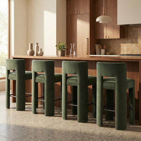 Linden Green Velvet Performance Fabric Upholstered Bar Stool, 2-Piece