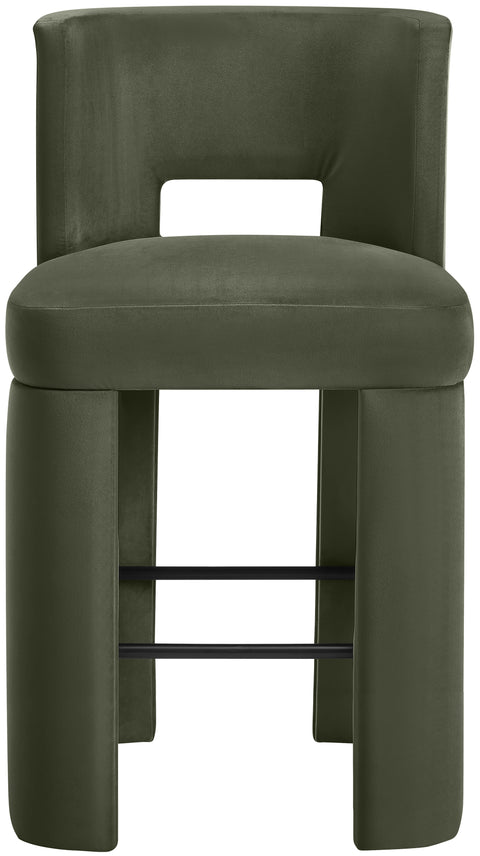 Linden Green Velvet Performance Fabric Upholstered Bar Stool, 2-Piece