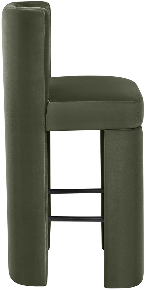 Linden Green Velvet Performance Fabric Upholstered Bar Stool, 2-Piece