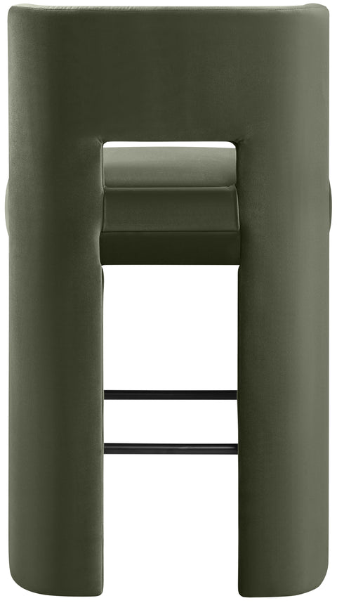 Linden Green Velvet Performance Fabric Upholstered Bar Stool, 2-Piece