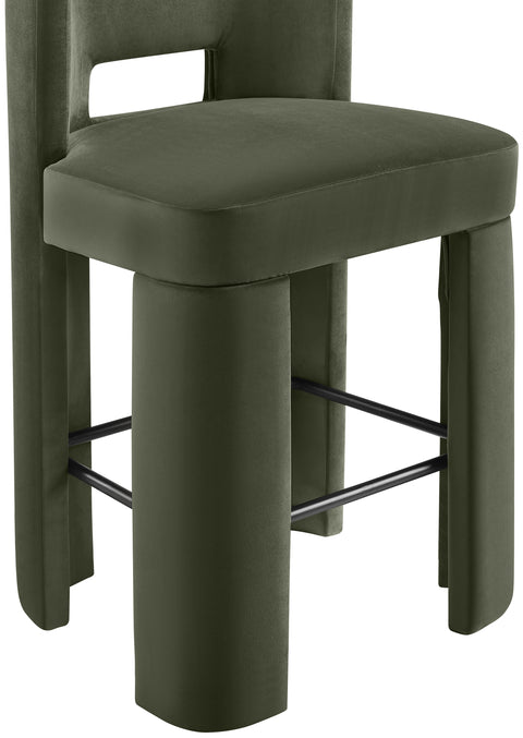Linden Green Velvet Performance Fabric Upholstered Bar Stool, 2-Piece