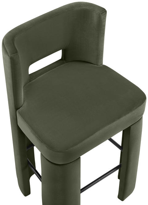 Linden Green Velvet Performance Fabric Upholstered Bar Stool, 2-Piece