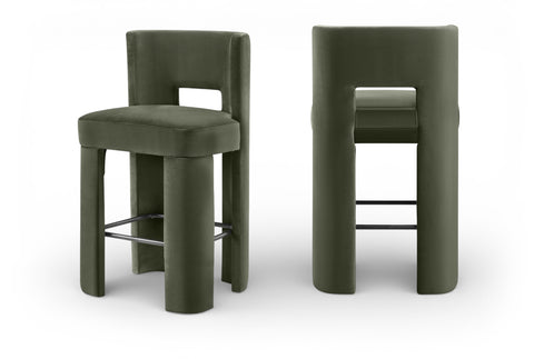 Linden Green Velvet Performance Fabric Upholstered Bar Stool, 2-Piece