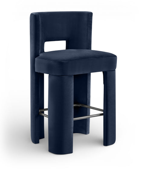 Linden Navy Velvet Performance Fabric Upholstered Bar Stool, 2-Piece