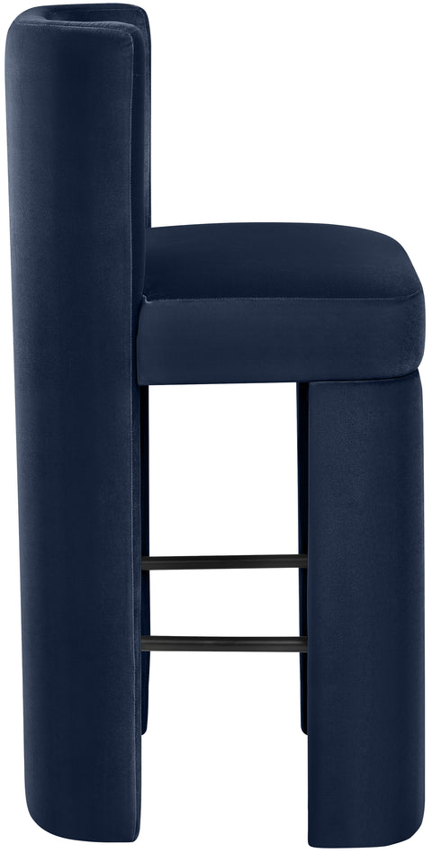 Linden Navy Velvet Performance Fabric Upholstered Bar Stool, 2-Piece