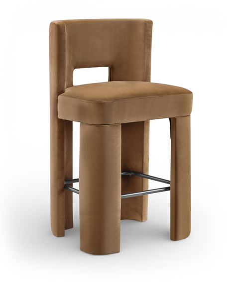Linden Saddle Velvet Performance Fabric Upholstered Bar Stool, 2-Piece