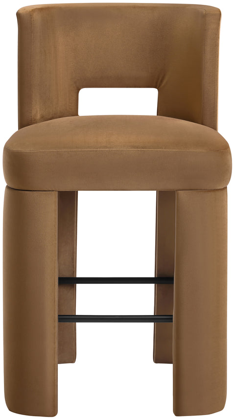 Linden Saddle Velvet Performance Fabric Upholstered Bar Stool, 2-Piece