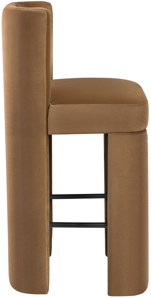 Linden Saddle Velvet Performance Fabric Upholstered Bar Stool, 2-Piece