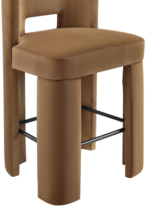 Linden Saddle Velvet Performance Fabric Upholstered Bar Stool, 2-Piece