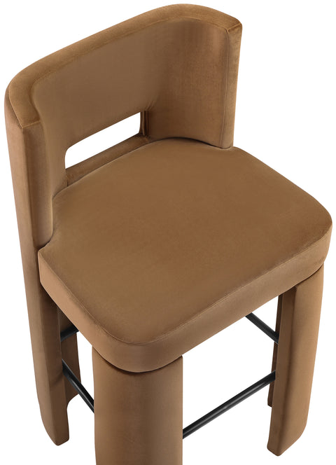 Linden Saddle Velvet Performance Fabric Upholstered Bar Stool, 2-Piece