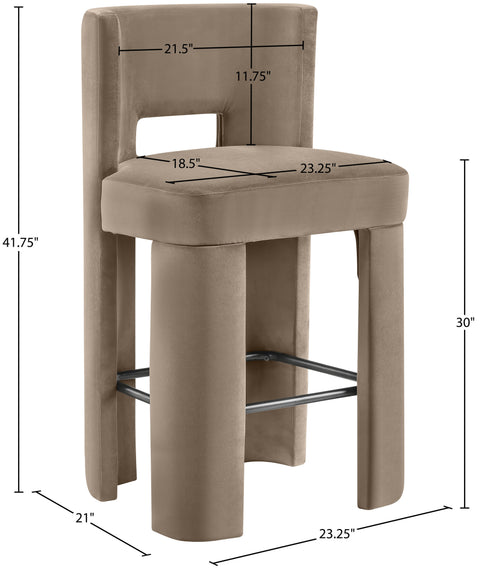 Linden Taupe Velvet Performance Fabric Upholstered Bar Stool, 2-Piece