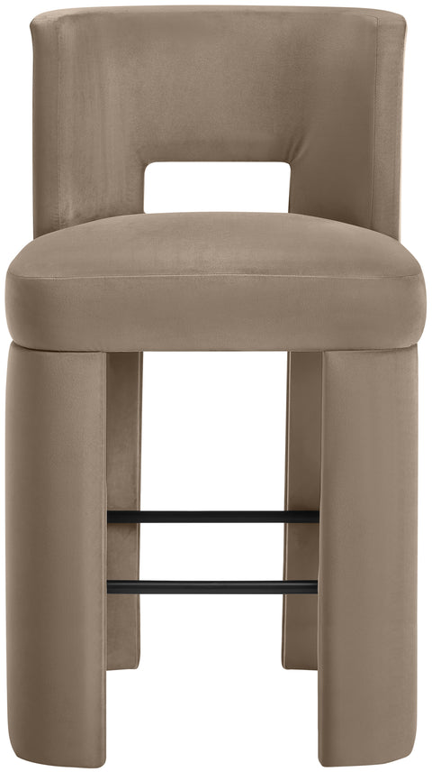 Linden Taupe Velvet Performance Fabric Upholstered Bar Stool, 2-Piece