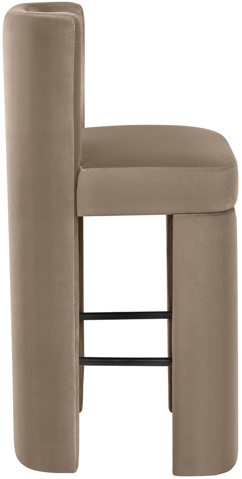 Linden Taupe Velvet Performance Fabric Upholstered Bar Stool, 2-Piece
