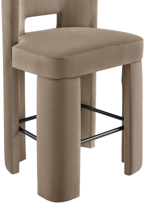 Linden Taupe Velvet Performance Fabric Upholstered Bar Stool, 2-Piece