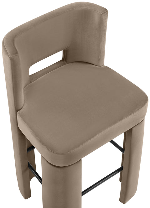 Linden Taupe Velvet Performance Fabric Upholstered Bar Stool, 2-Piece