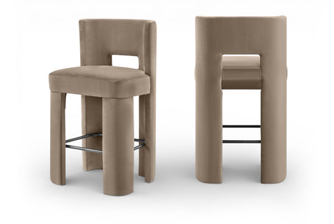 Linden Taupe Velvet Performance Fabric Upholstered Bar Stool, 2-Piece