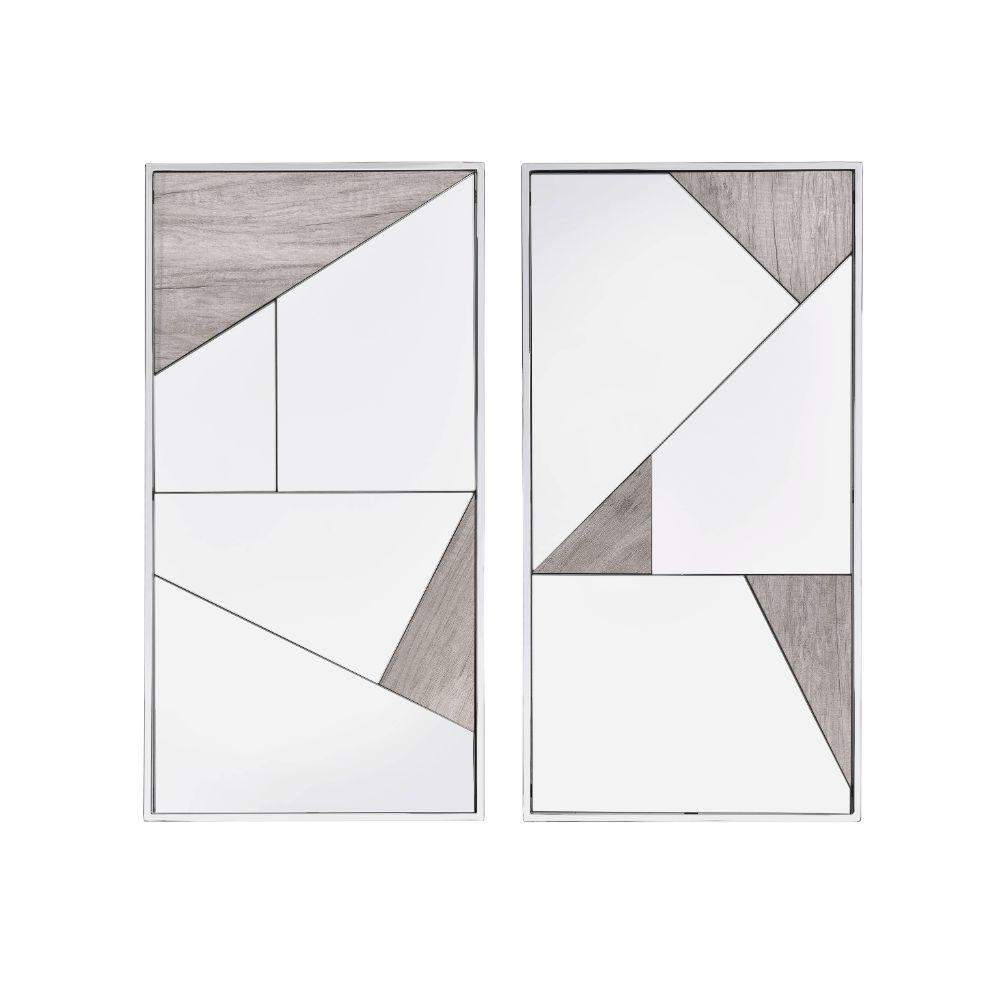 jason chafik accent mirror (set-2), mirrored, natural oak & chrome finish