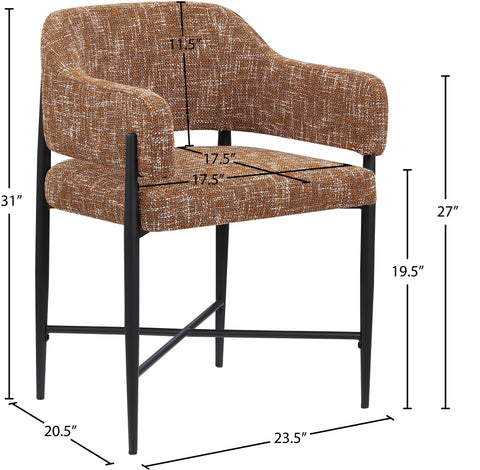 Willow Cognac Fabric Upholstered Dining Chair, 2-Piece