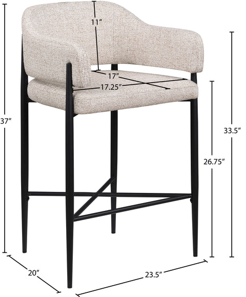 Willow Beige Fabric Upholstered Counter Stool, 2-Piece