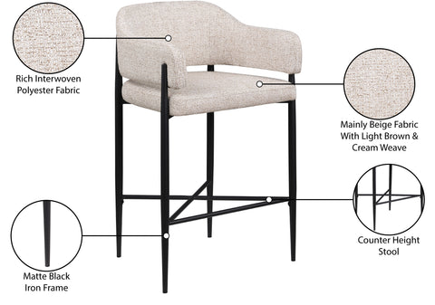 Willow Beige Fabric Upholstered Counter Stool, 2-Piece