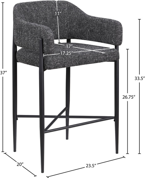 Willow Black Fabric Upholstered Counter Stool, 2-Piece