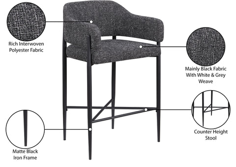 Willow Black Fabric Upholstered Counter Stool, 2-Piece