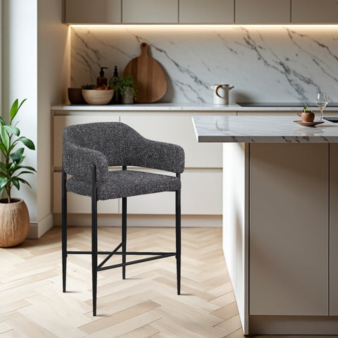 Willow Black Fabric Upholstered Counter Stool, 2-Piece