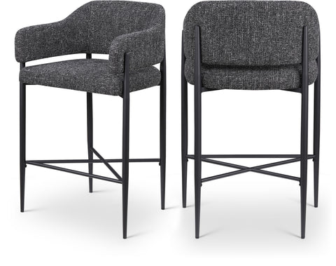 Willow Black Fabric Upholstered Counter Stool, 2-Piece