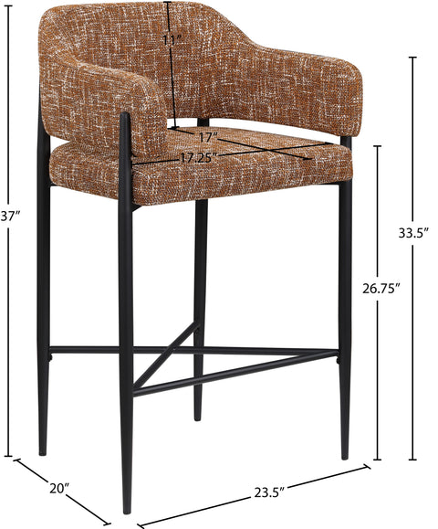 Willow Cognac Fabric Upholstered Counter Stool, 2-Piece