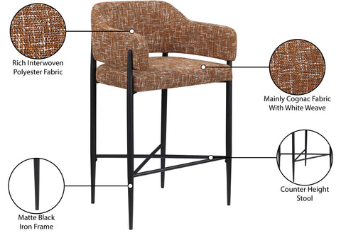 Willow Cognac Fabric Upholstered Counter Stool, 2-Piece