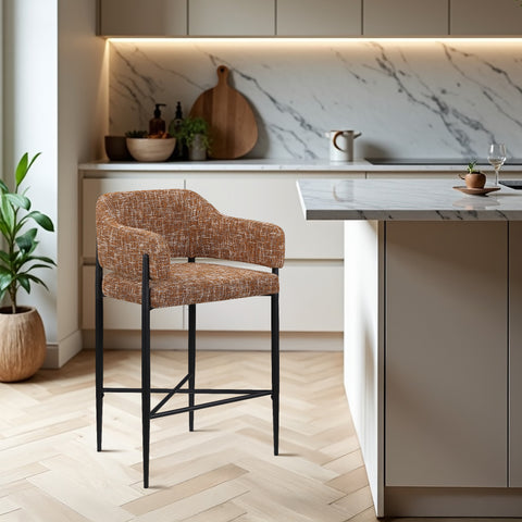 Willow Cognac Fabric Upholstered Counter Stool, 2-Piece