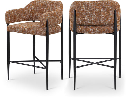 Willow Cognac Fabric Upholstered Counter Stool, 2-Piece