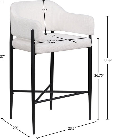 Willow Cream Fabric Upholstered Counter Stool, 2-Piece