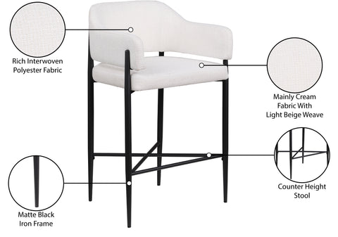 Willow Cream Fabric Upholstered Counter Stool, 2-Piece