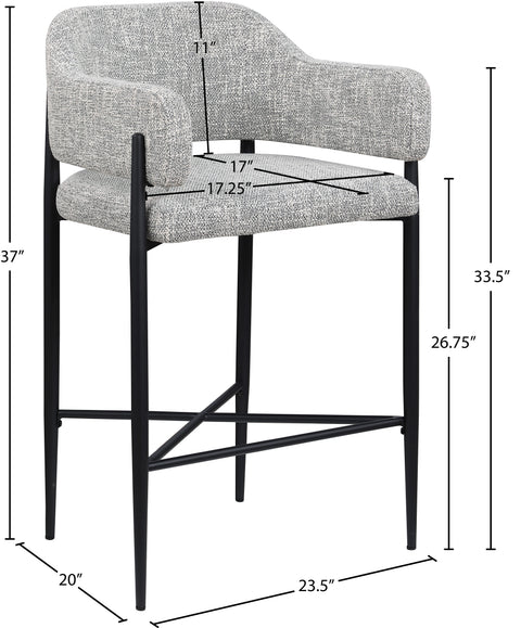 Willow Grey Fabric Upholstered Counter Stool, 2-Piece