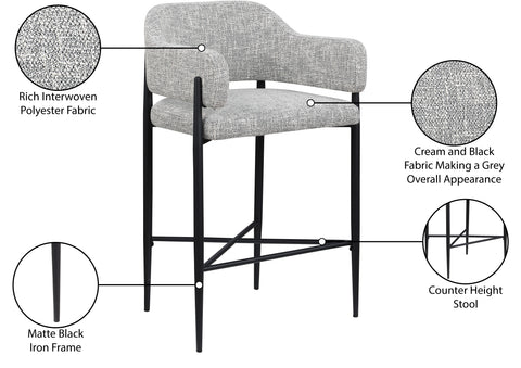 Willow Grey Fabric Upholstered Counter Stool, 2-Piece