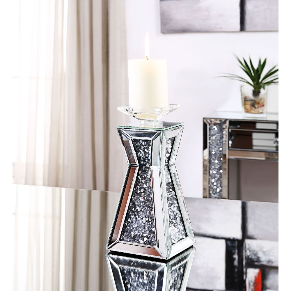 justice candle holder (set-2), mirrored, faux diamonds