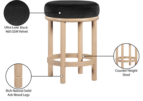 Arden Black Velvet Upholstered Counter Stool, 1 Piece