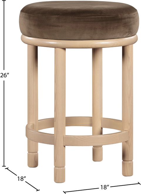 Arden Brown Velvet Upholstered Counter Stool, 1 Piece