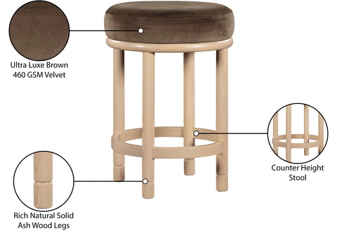 Arden Brown Velvet Upholstered Counter Stool, 1 Piece