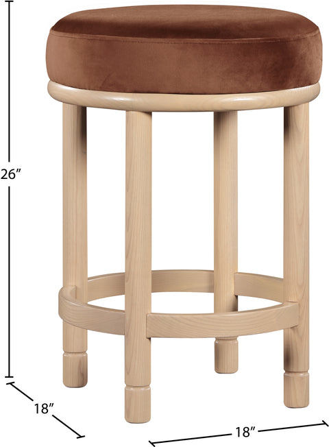 Arden Cognac Velvet Upholstered Counter Stool, 1 Piece