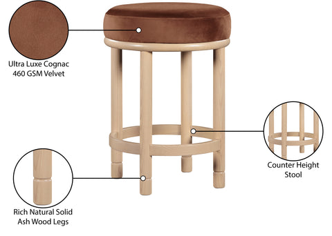 Arden Cognac Velvet Upholstered Counter Stool, 1 Piece