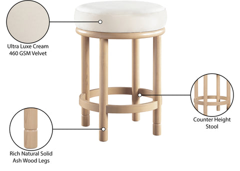 Arden Cream Velvet Upholstered Counter Stool, 1 Piece