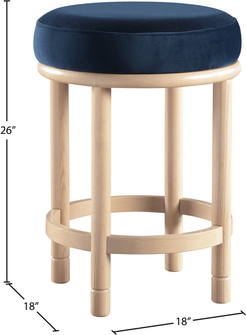 Arden Navy Velvet Upholstered Counter Stool, 1 Piece
