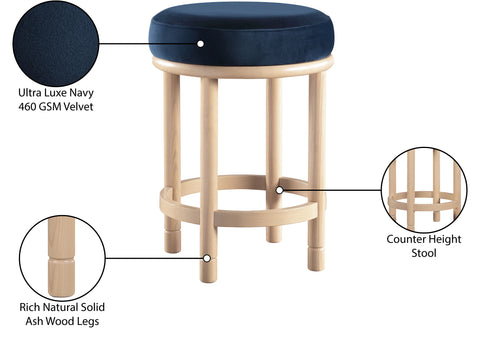 Arden Navy Velvet Upholstered Counter Stool, 1 Piece
